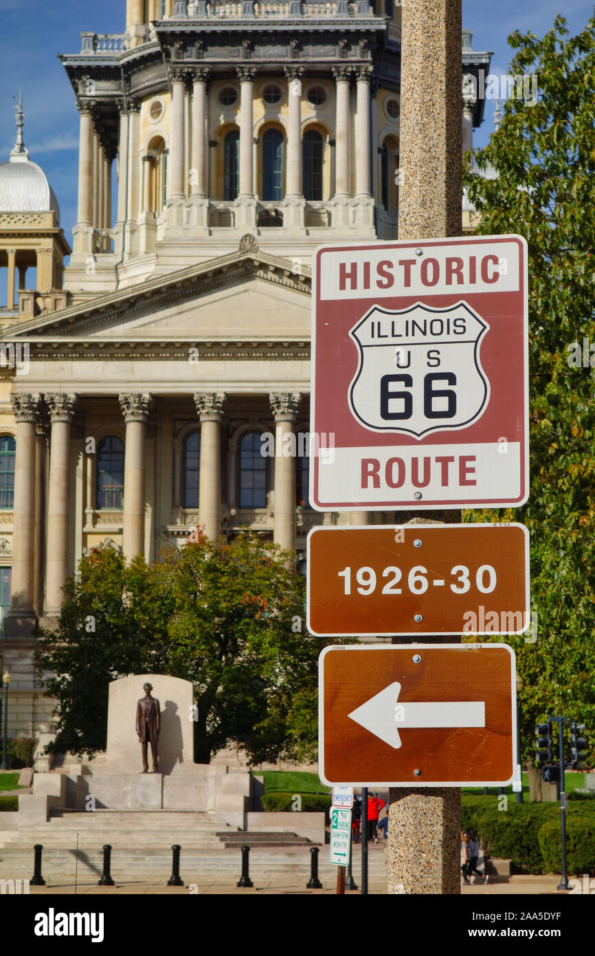 Illinois State Capitol di Springfield Illinois, direttamente sul percorso 66 Foto Stock