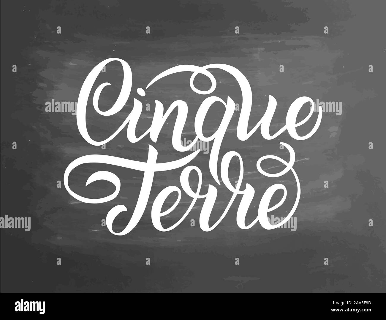 Cinque Terre, Italia handlettering parole. Il logo della città. Vintage calligrafia badge in stile grunge. Grande per t-shirt o poster. Lavagna backg testurizzata Foto Stock