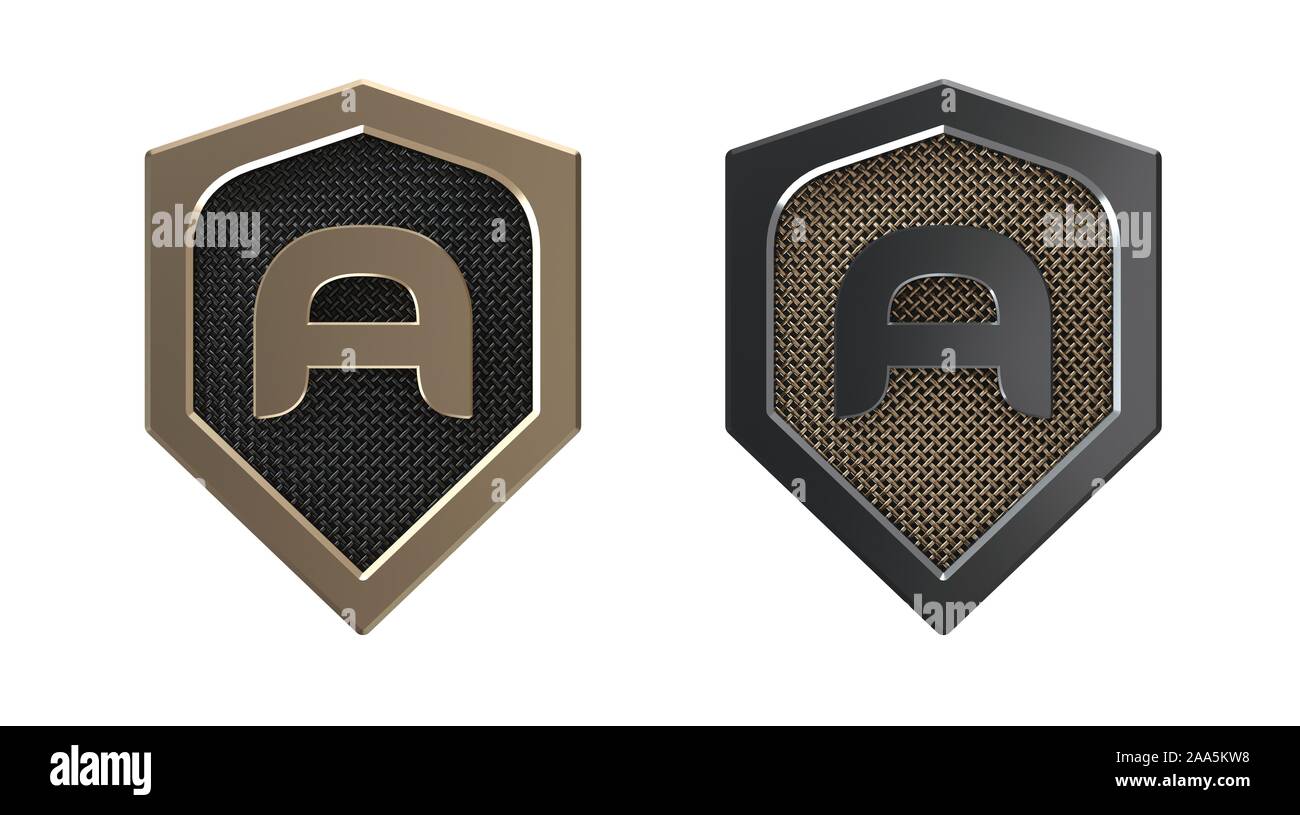 Lettera A, logo in metallo con griglia. Foto Stock