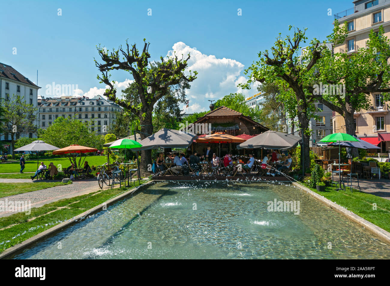 La Svizzera, Ginevra, monumento Brunswick Park, Cottage Cafe Foto Stock