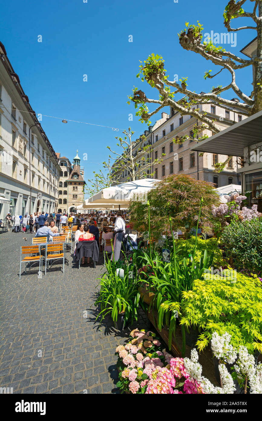 La Svizzera di Ginevra, Place du Molard, bar, ristorante Foto Stock