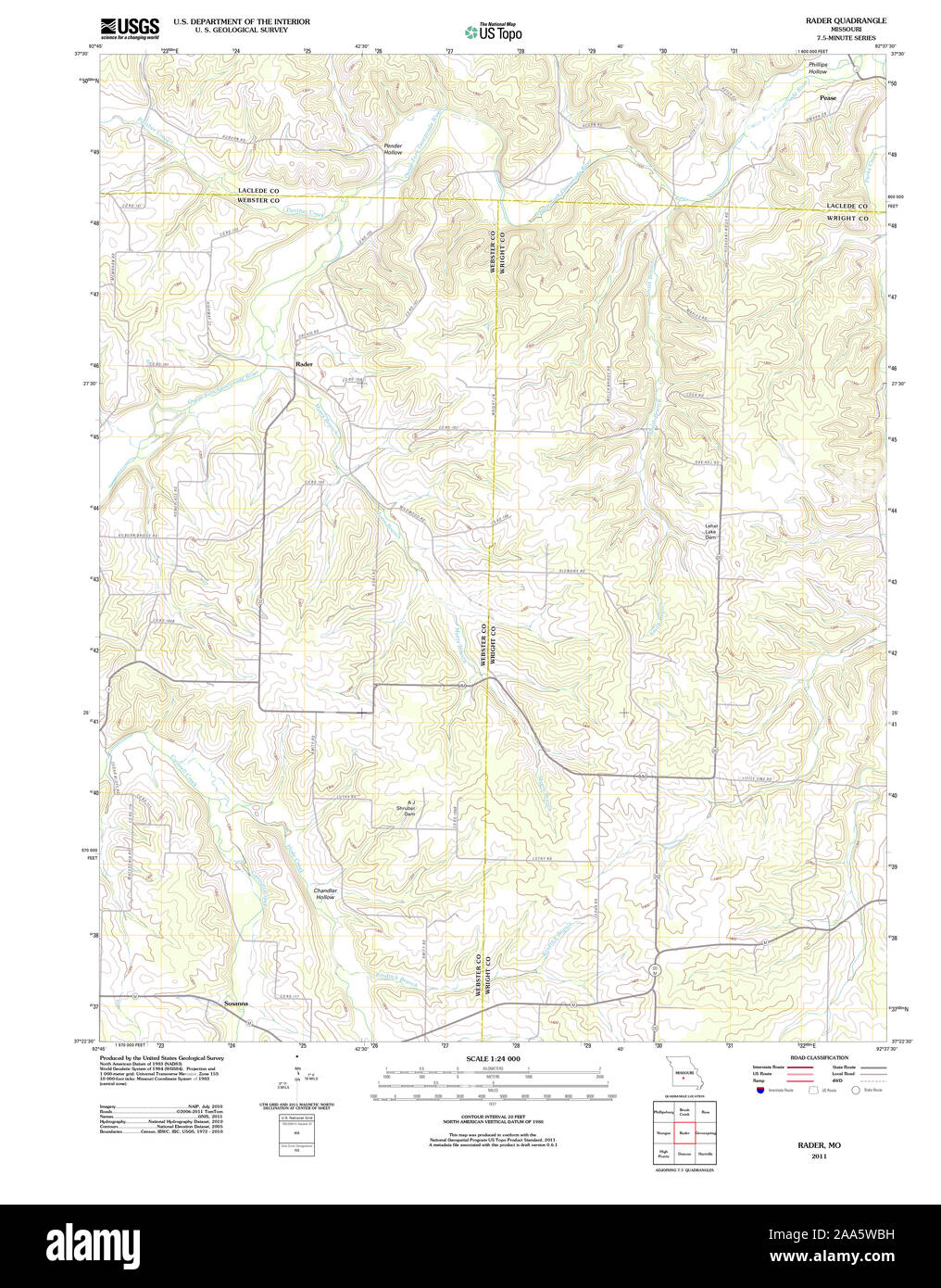 USGS TOPO Map Missouri MO Rader 20111222 TM il restauro Foto Stock