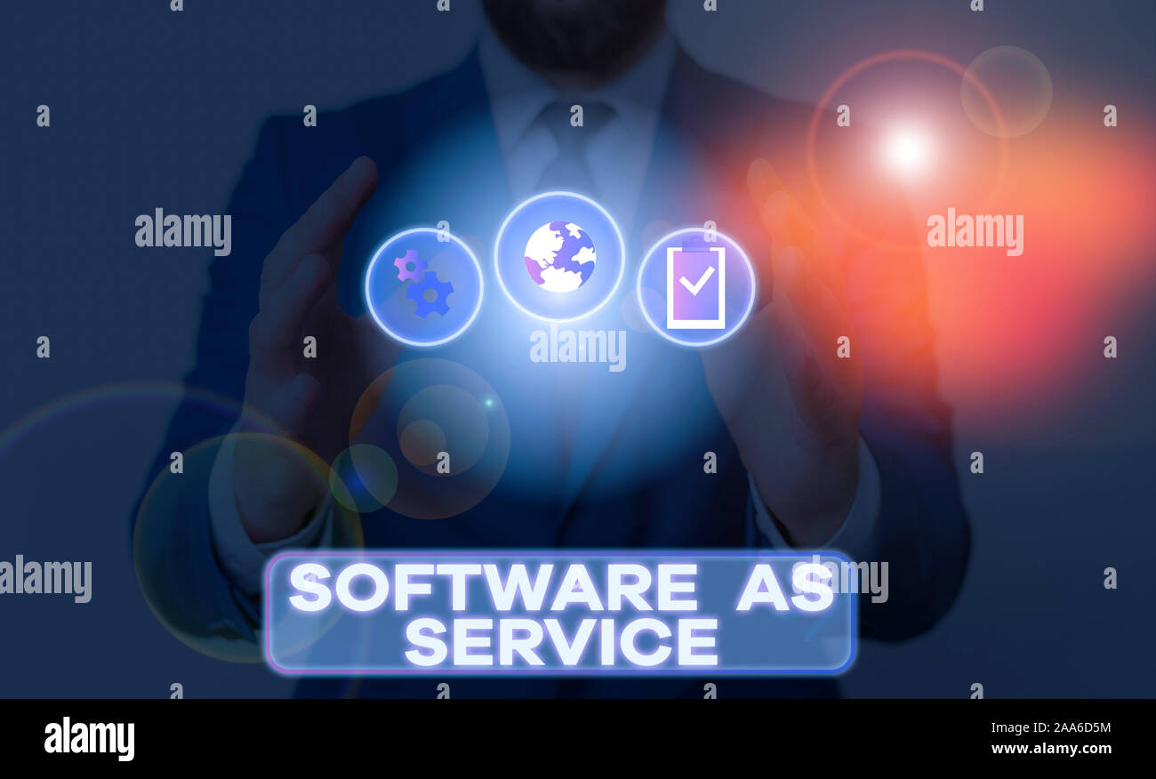 Parola di scrittura di testo del Software come servizio. Business photo vetrina su Deanalysisd con licenza su abbonamento e ospitati centralmente Foto Stock