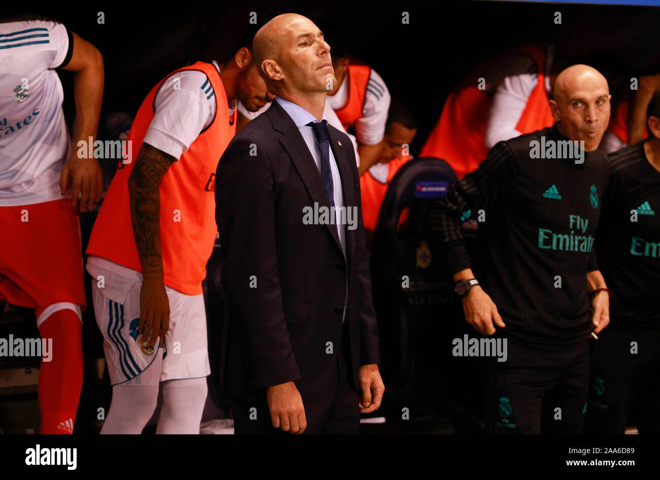 Coruña,Spagna .20 agosto 2017 .Zinedine Zidane allenatore del Real Madrid durante il RC Deportivo de La Coruña e Real Madrid a Stadio Riazor. Foto Stock