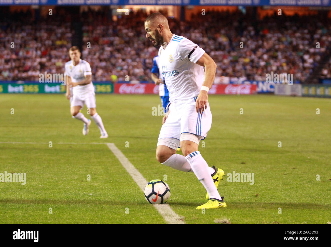 La Coruña,Spagna .20 agosto 2017 .Karim Benzemá del Real Madrid durante la Liga match tra RC Deportivo de La Coruña e Real Madrid Foto Stock