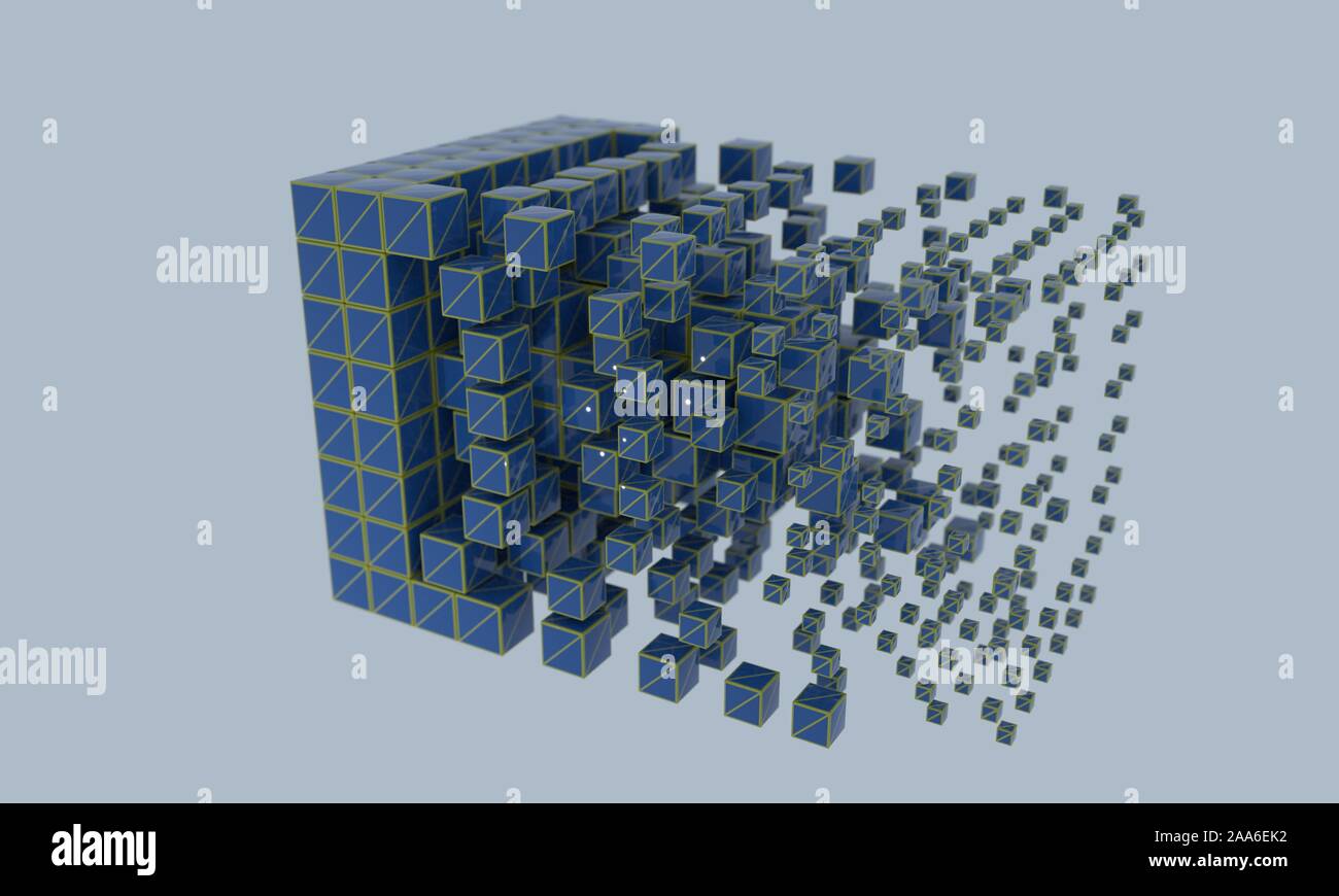 Abstract cubetti wireframe, 3D render Foto Stock