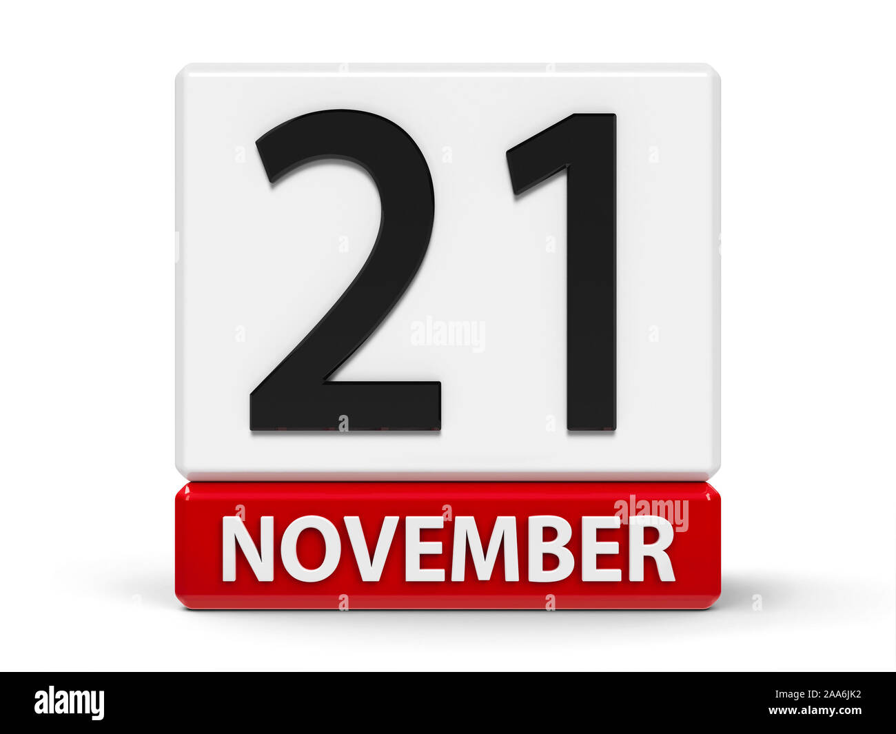 Rosso e bianco sull'icona del calendario dai cubi - Venti prima di novembre - su un tavolo bianco - World Ciao giorno, televisione giorno, tridimensionale renderin Foto Stock