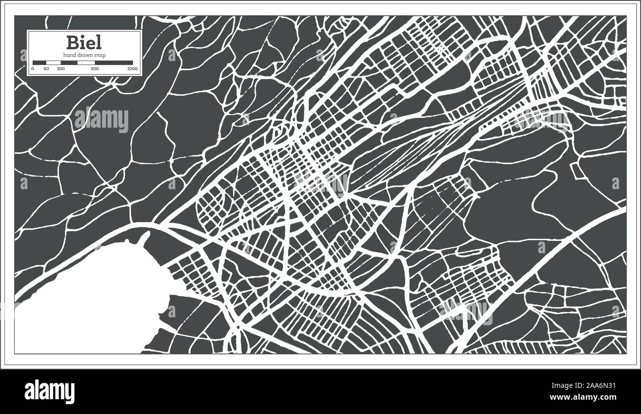 Biel Svizzera Mappa della città in stile retrò. Mappa di contorno. Illustrazione Vettoriale. Illustrazione Vettoriale