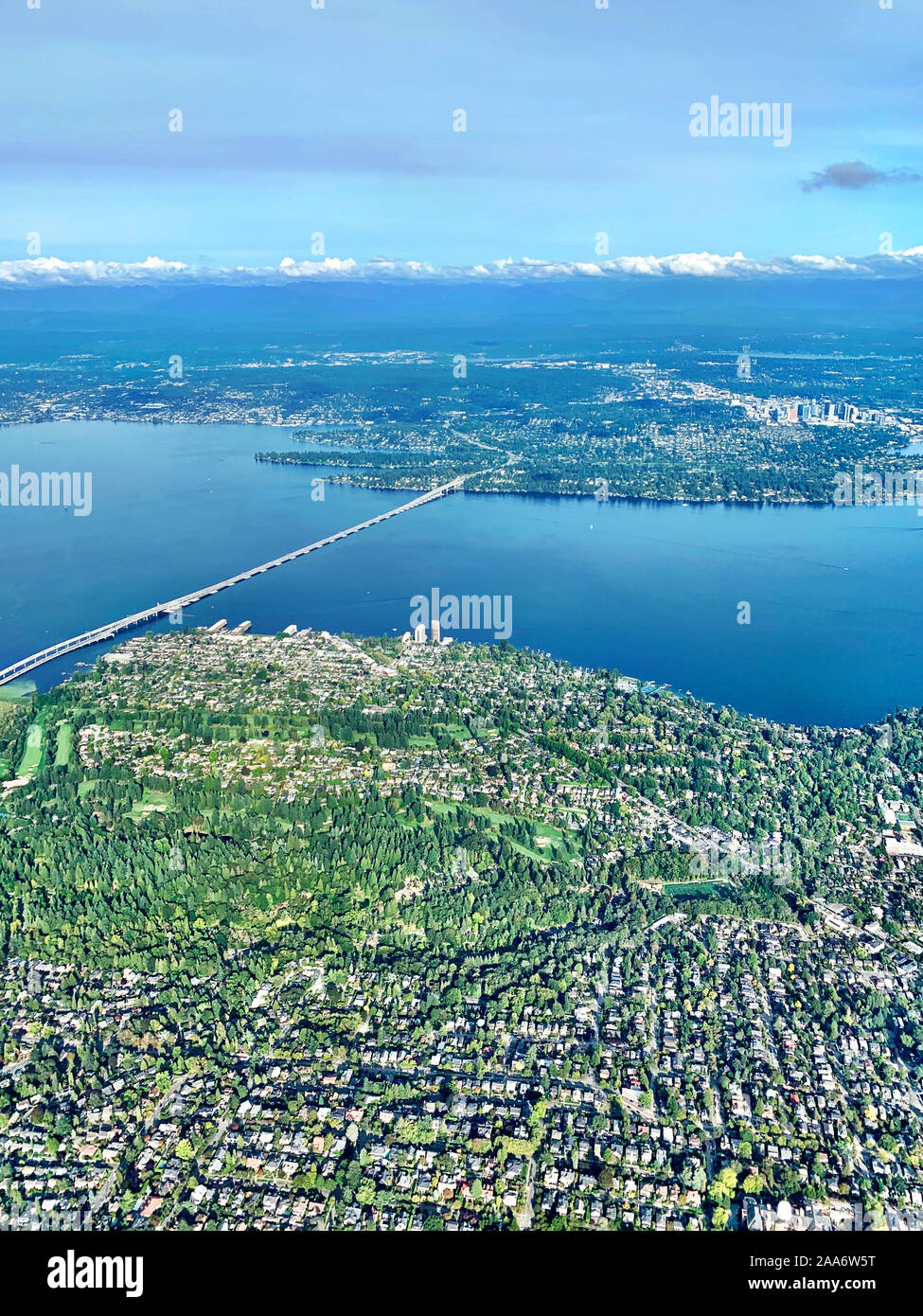 Volare in Seattle Washington, Tacoma Foto Stock