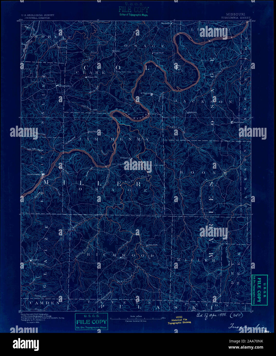 USGS TOPO Map Missouri MO Tuscumbia 325566 1888 125000 Restauro invertito Foto Stock