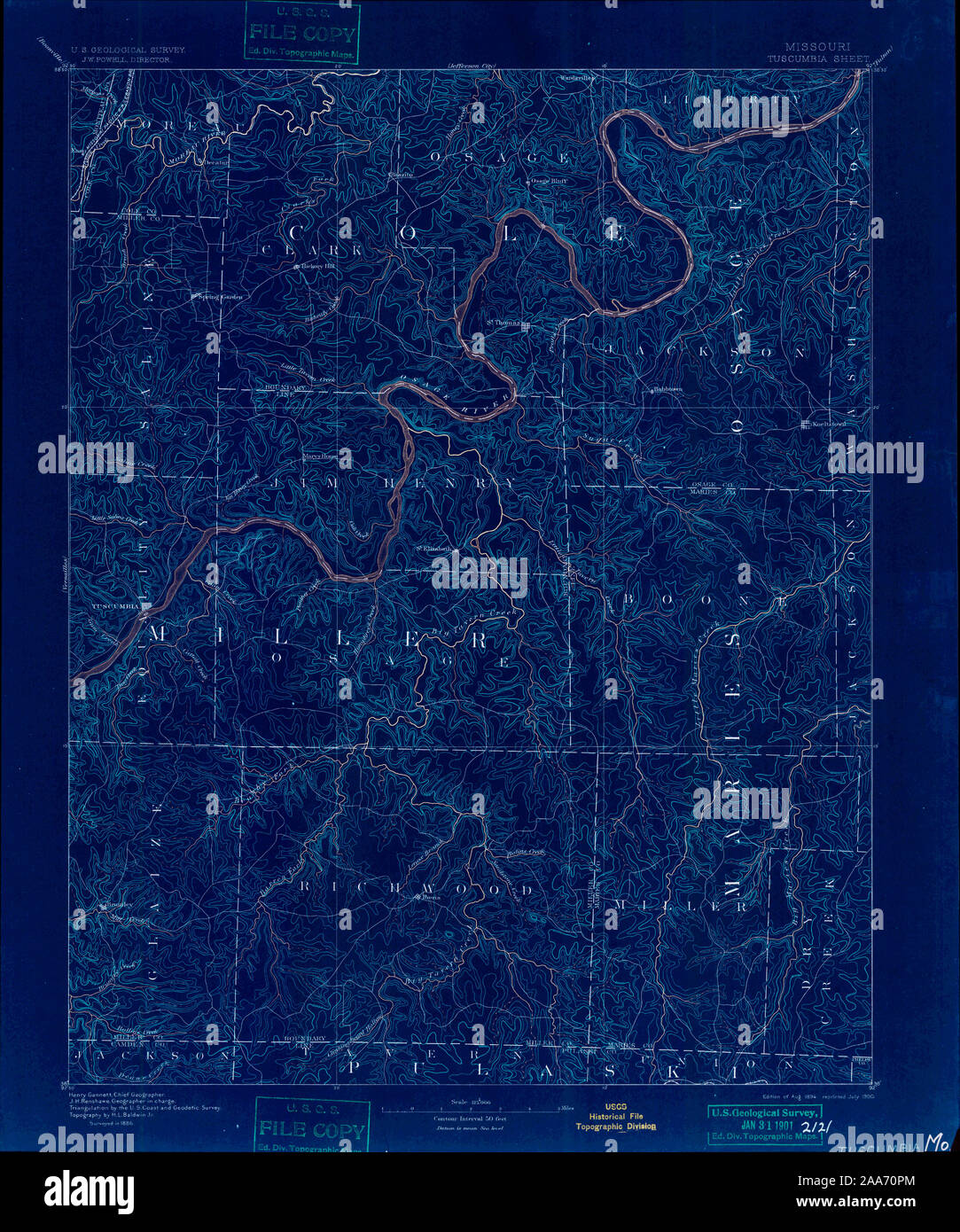 USGS TOPO Map Missouri MO Tuscumbia 325568 1894 125000 Restauro invertito Foto Stock