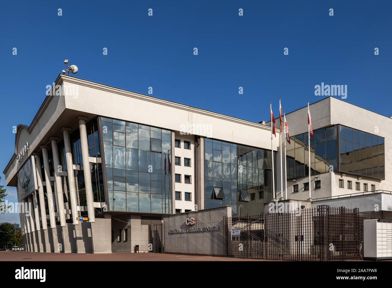 Varsavia, Polonia - Agosto 19, 2019: Centrale al Centro Sportivo Torwar - Arena COS Torwar, edificio interni per il divertimento e lo sport gli eventi e le manifestazioni a ca Foto Stock