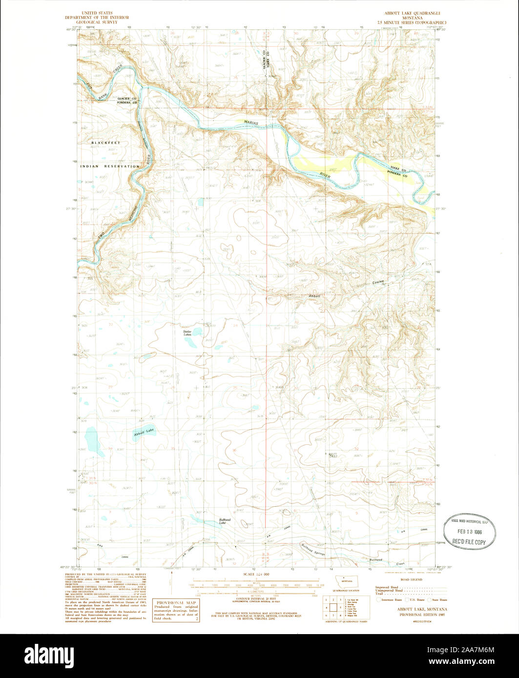 USGS TOPO Map Montana MT Abbott Lago 262068 1985 24000 Restauro Foto Stock