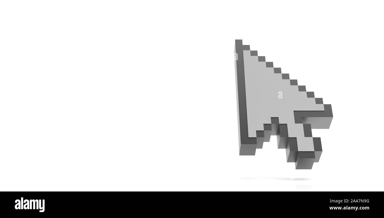 Computer cursore puntatore isolata contro uno sfondo bianco. Pixel forma di freccia cursore del mouse, copia dello spazio. 3d illustrazione Foto Stock