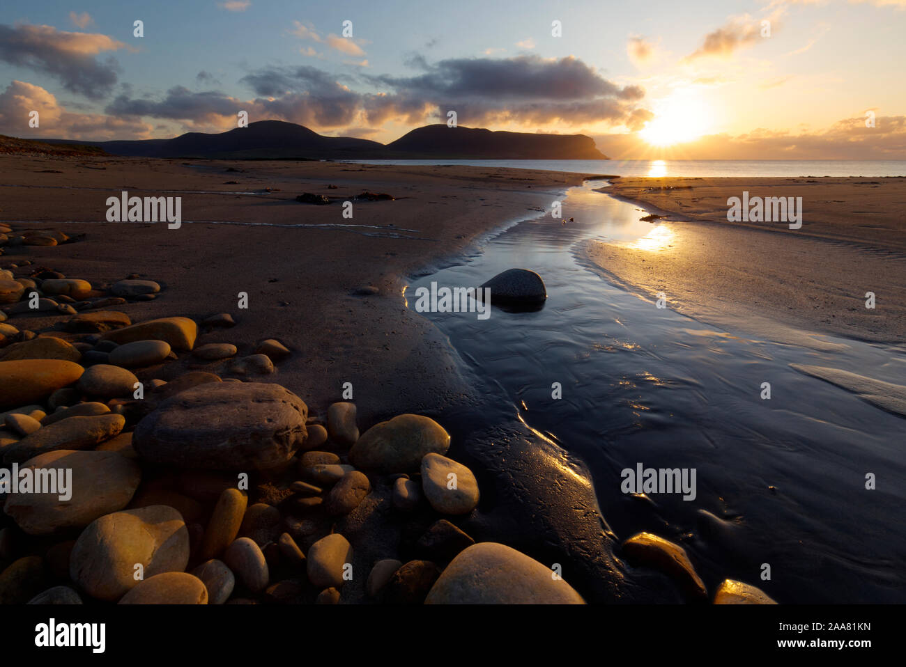 Spiaggia Warebeth in autunno, Orkney Isles Foto Stock