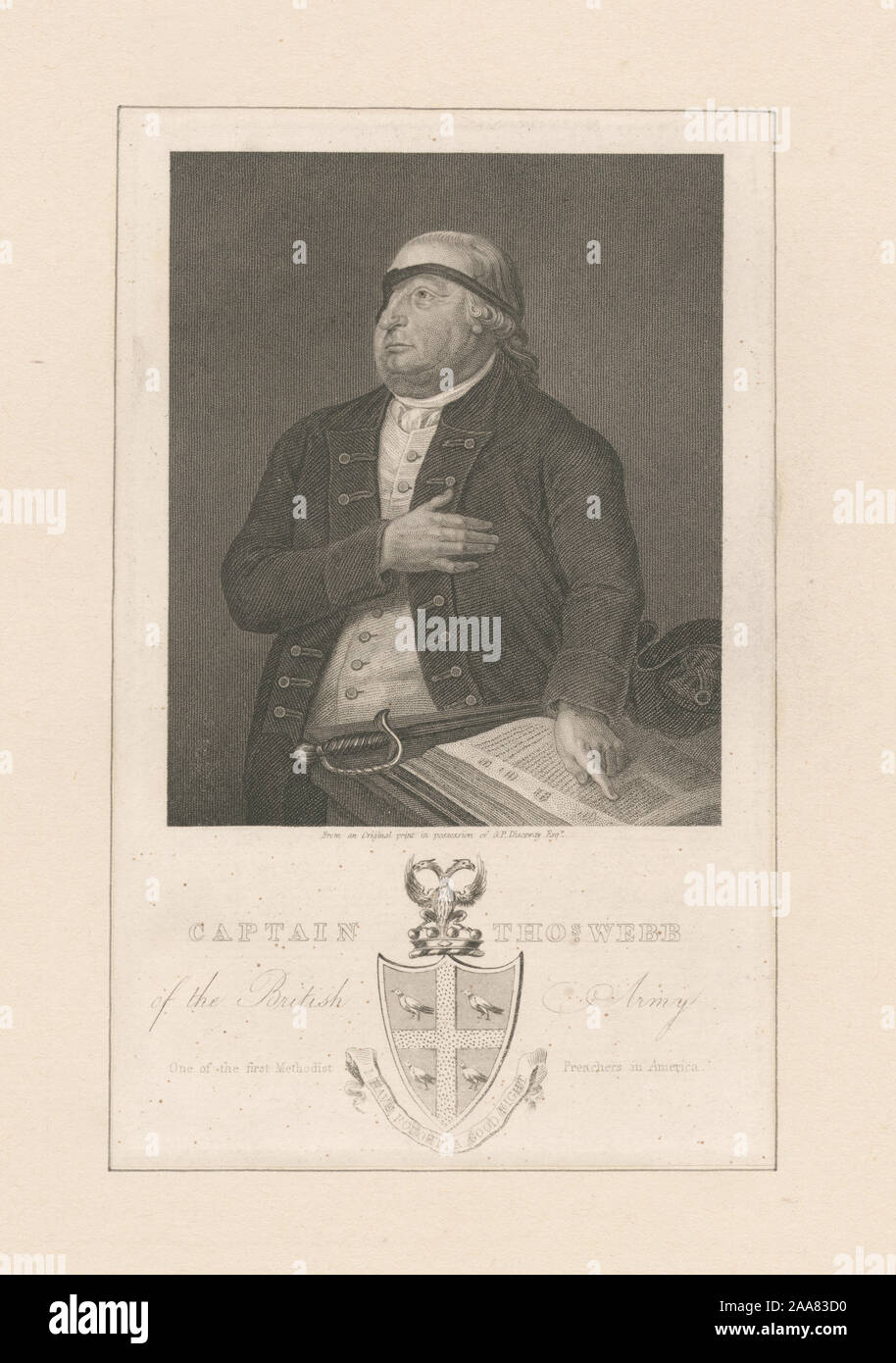 Include le riproduzioni fotografiche. Printmakers includono Alexander Anderson, W.J. Bennett, C.G. Childs, A.J. Davis, A.B. Durand, Eliza Greatorex, George Hayward, John Rodgers & Imbert litografica dell'Ufficio. Titolo dal calendario di Emmet collezione. EM11264; capitano Thos. Webb dell'Esercito britannico uno dei primi predicatori metodista in America Foto Stock