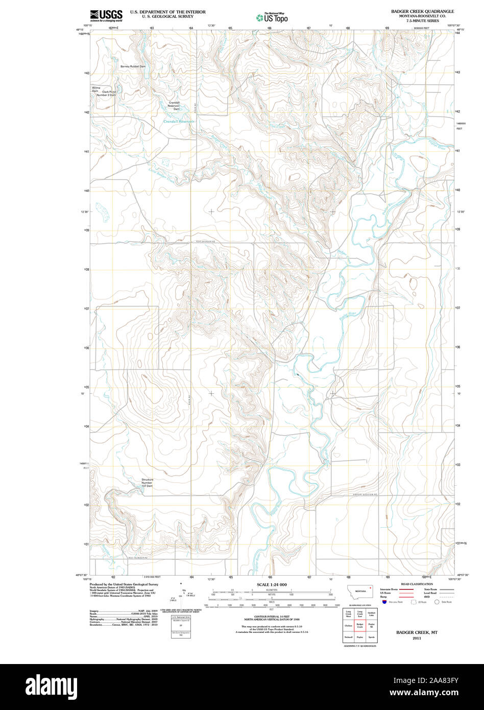 USGS TOPO Map Montana MT Badger Creek 20110708 TM il restauro Foto Stock