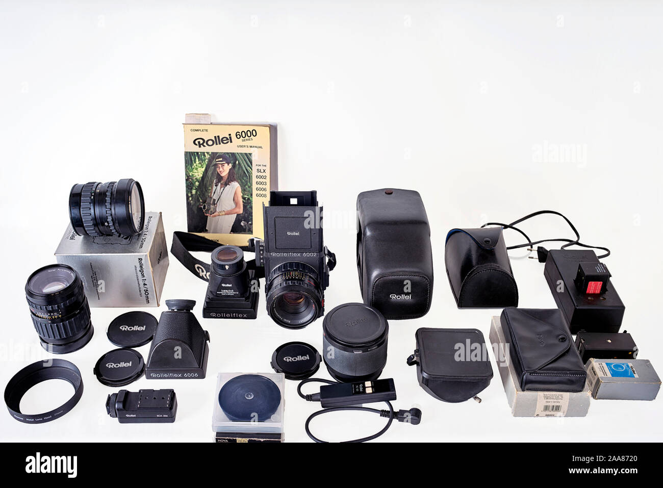 Rolleiflex medio formato kit pellicola. Pellicola Rollei kit fotocamera Foto Stock