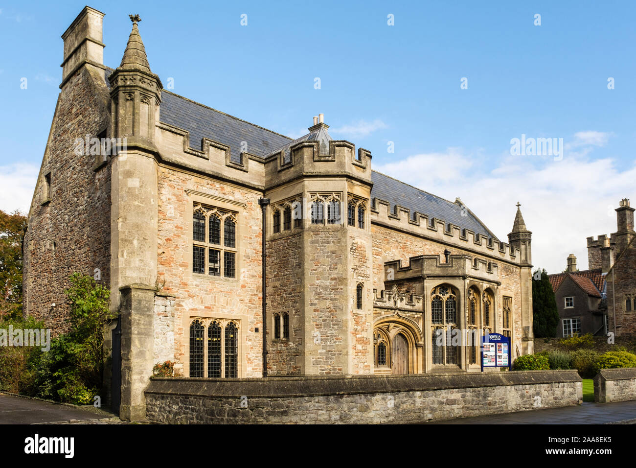 Edificio del xv secolo della facoltà di musica nella Scuola cattedrale fondata 909 annuncio. Pozzetti, Somerset, Inghilterra, Regno Unito, Gran Bretagna Foto Stock