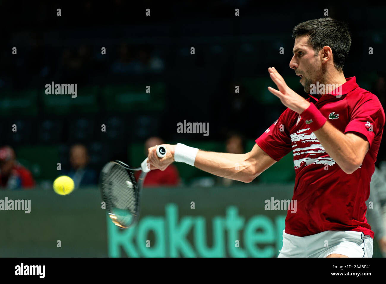 Caja Magica, Madrid, Spagna. Xx Novembre, 2019. Tennis: Coppa Davis finale Madrid 2019 - Yoshihito Nishioka (JPN) vs Novak Djokovic (SRB). JUGAD01 nell'immagine. Caja Magica, Madrid, Spagna. Credito: EnriquePSans/Alamy Live News Foto Stock