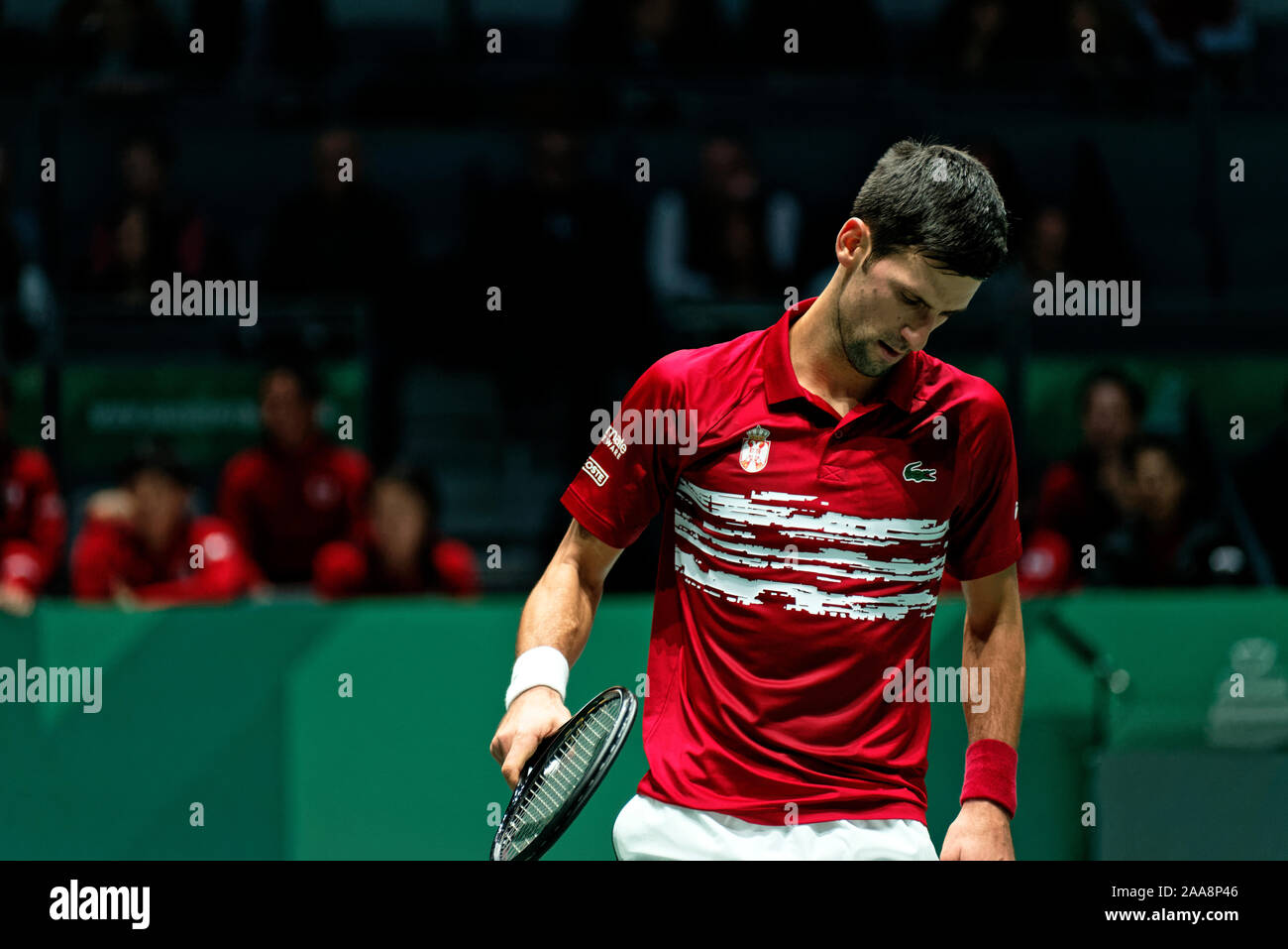 Caja Magica, Madrid, Spagna. Xx Novembre, 2019. Tennis: Coppa Davis finale Madrid 2019 - Yoshihito Nishioka (JPN) vs Novak Djokovic (SRB). JUGAD01 nell'immagine. Caja Magica, Madrid, Spagna. Credito: EnriquePSans/Alamy Live News Foto Stock