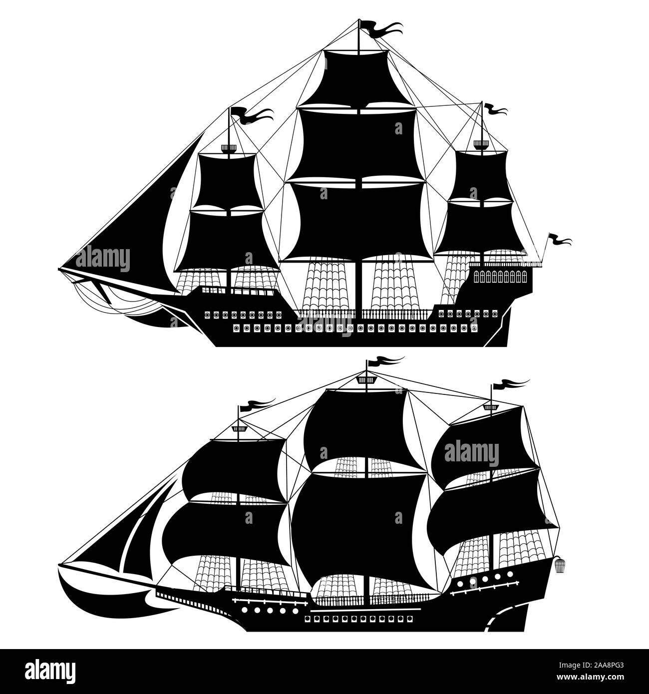 Due sagome di navi vecchie Illustrazione Vettoriale Due sagome di navi vecchie Illustrazione Vettoriale