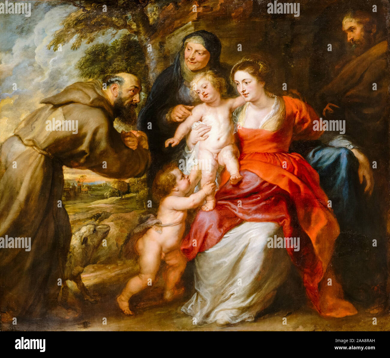 Peter Paul Rubens, la Sacra Famiglia con i Santi Francesco e Anna e il Bambino San Giovanni Battista, pittura, 1630-1635 Foto Stock