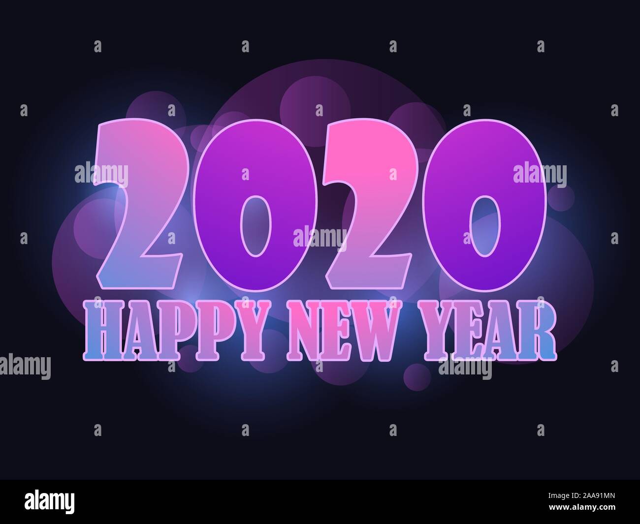 2020 Felice Anno Nuovo. Il testo e i numeri con un gradiente di colore viola e bianco corsa. Illustrazione Vettoriale Illustrazione Vettoriale