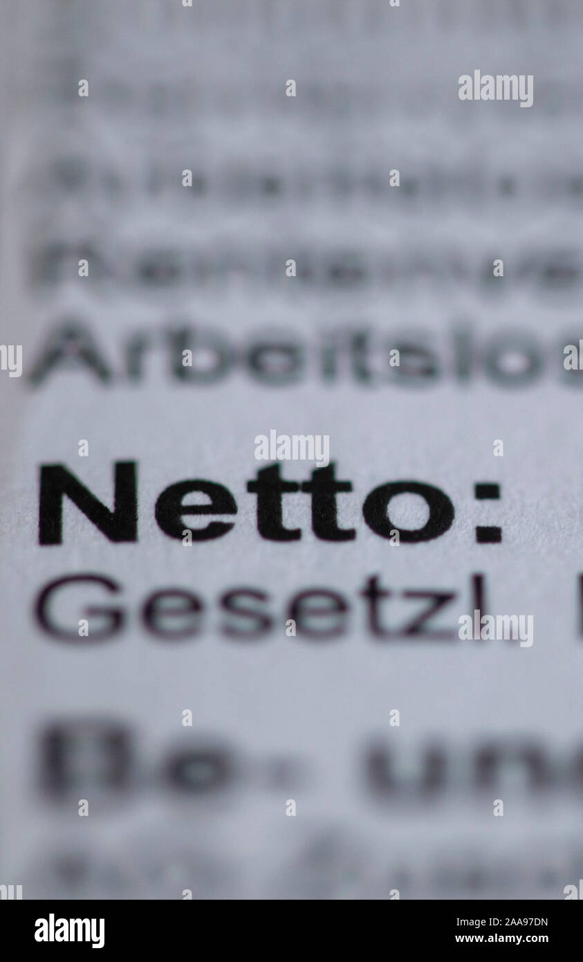 Illustrazione - 14 novembre 2019, Meclemburgo-Pomerania, Schwerin: Illustrazione - La voce Net è quello di essere visto su un libro paga l'esecuzione. Foto: Jens Büttner/dpa-Zentralbild/ZB Foto Stock