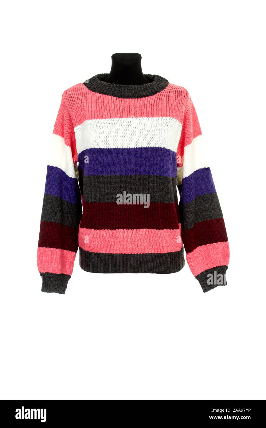 A strisce luminose felpa lavorata a maglia, isolato su sfondo bianco Foto Stock