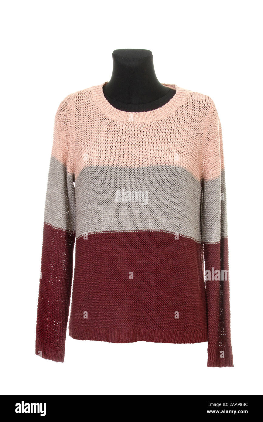 Striped felpa lavorata a maglia isolati su sfondo bianco Foto Stock