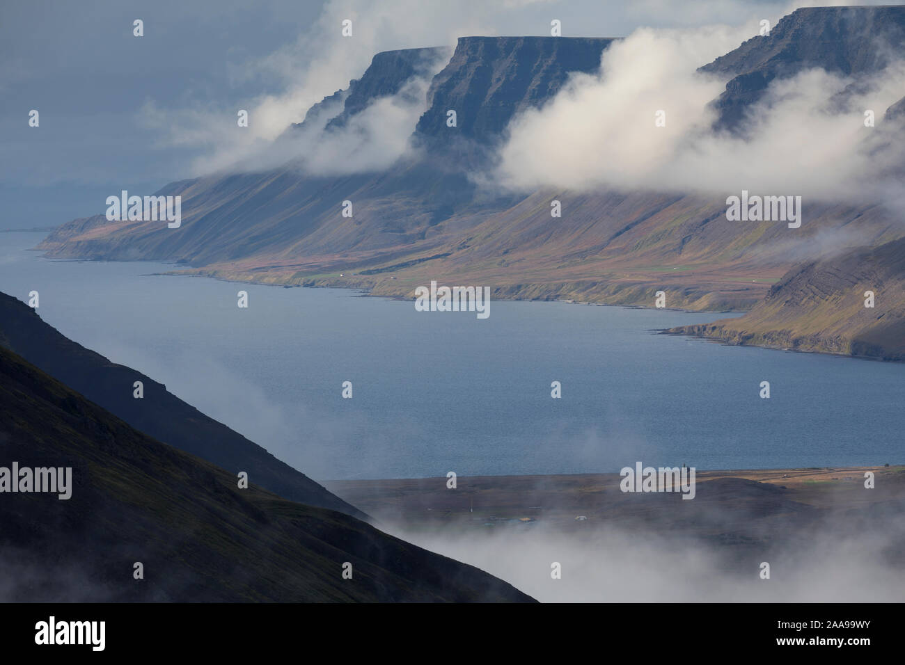 Westfjorde, Vestfirðir, Fiordo, Fjordlandschaft, Fjorde, Westfjords, a ovest di fiordi, fiordi, Isola, Islanda Foto Stock