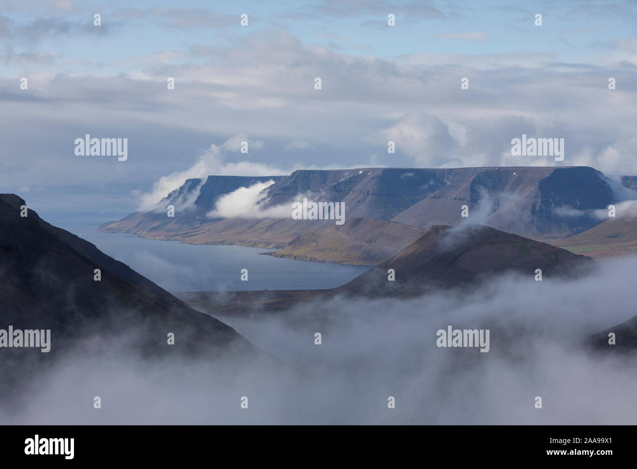 Westfjorde, Vestfirðir, Fiordo, Fjordlandschaft, Fjorde, Westfjords, a ovest di fiordi, fiordi, Isola, Islanda Foto Stock