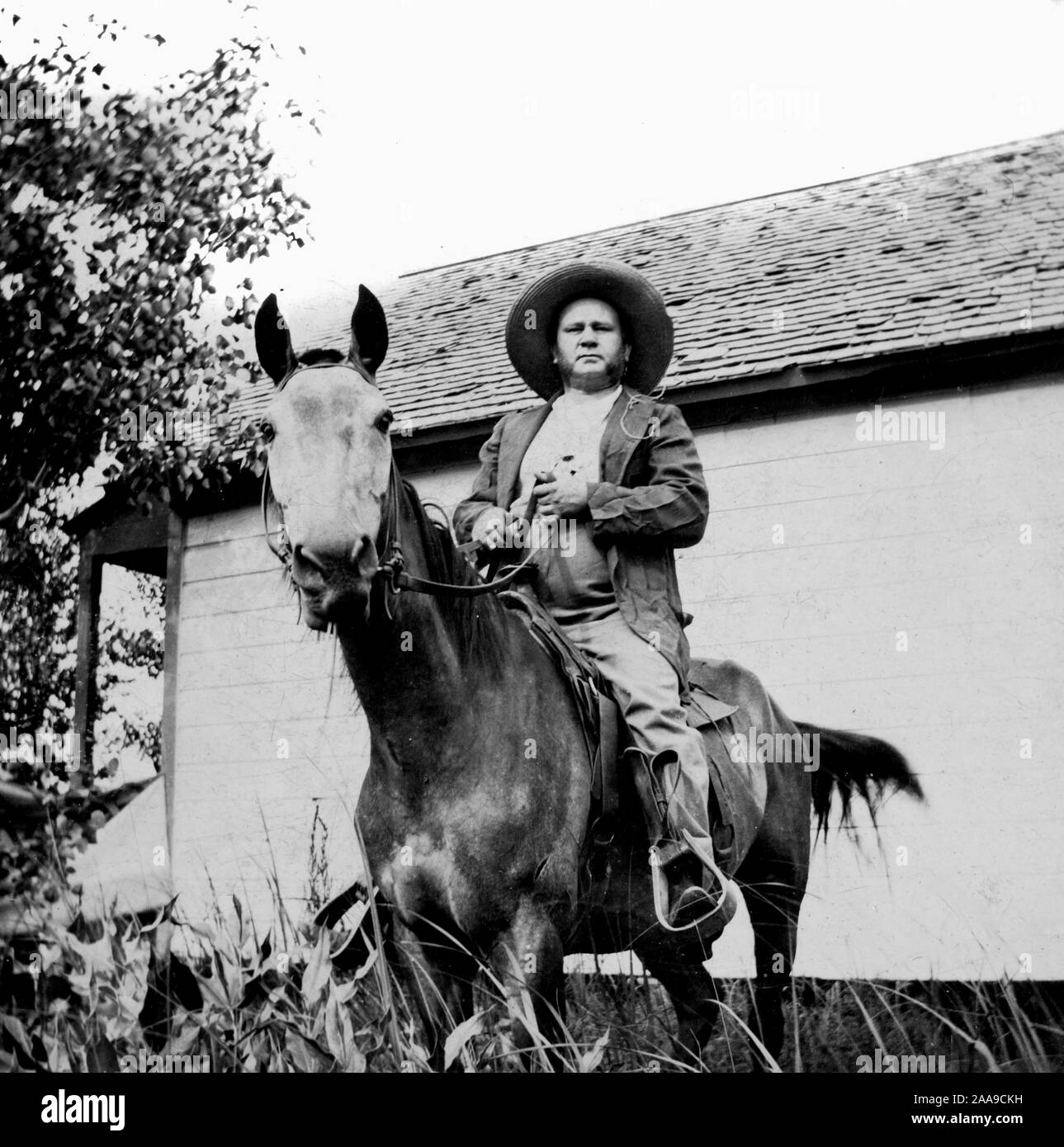 Un agricoltore del Sud Dakota sul suo cavallo, ca. 1915. Foto Stock