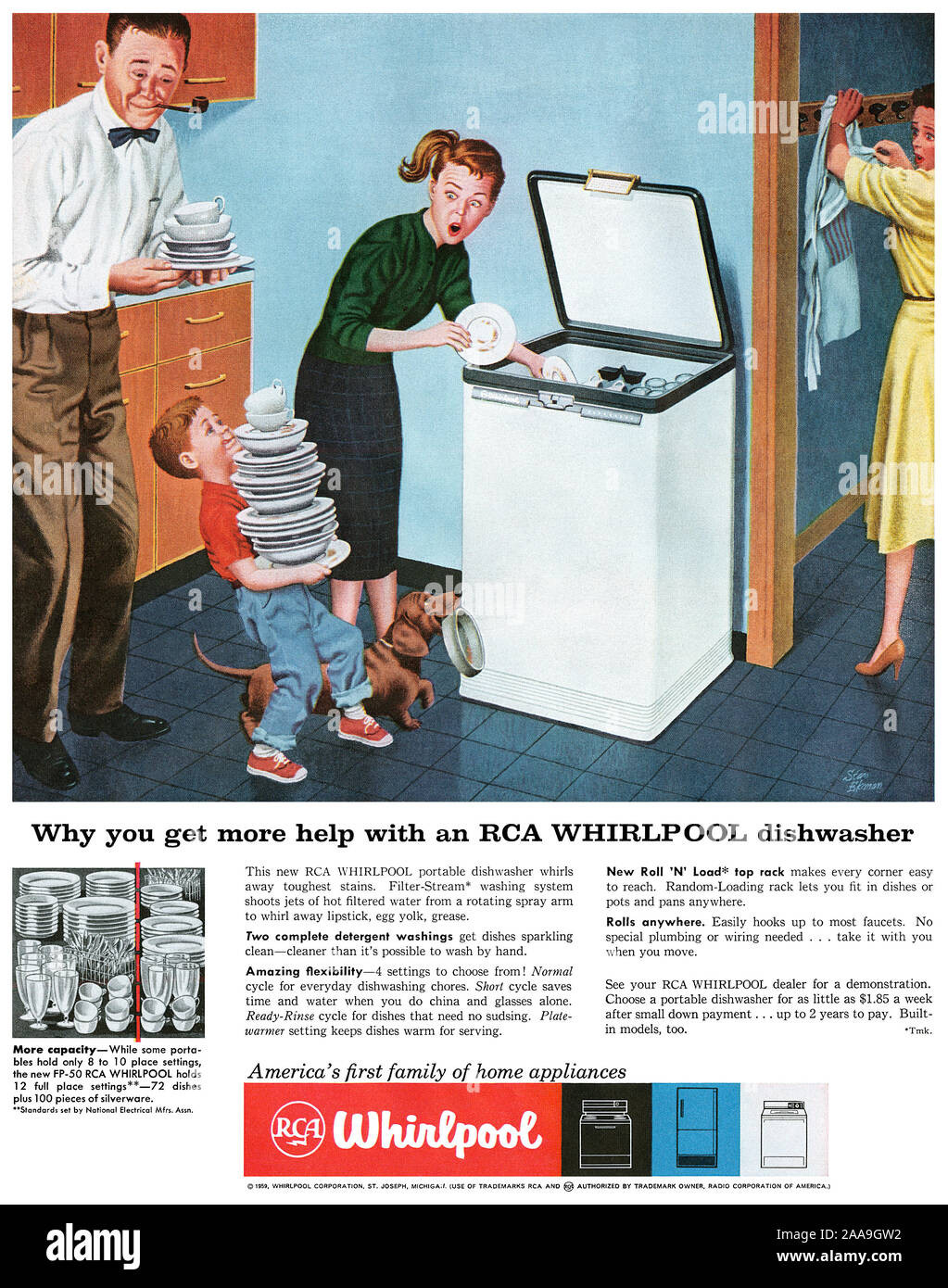 1959 pubblicità negli Stati Uniti per la RCA Whirlpool lavastoviglie Foto  stock - Alamy