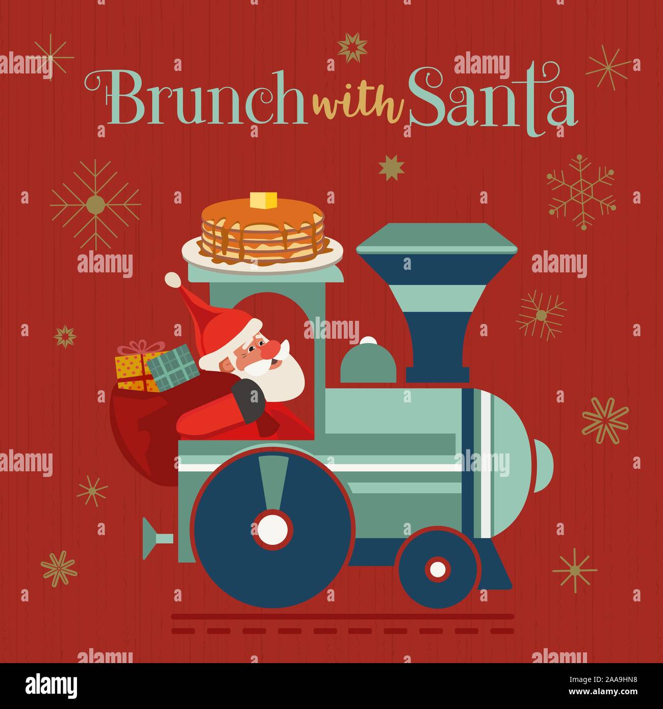 Brunch con poster piatto Santa Fancy Holiday Vector Illustrazione Vettoriale