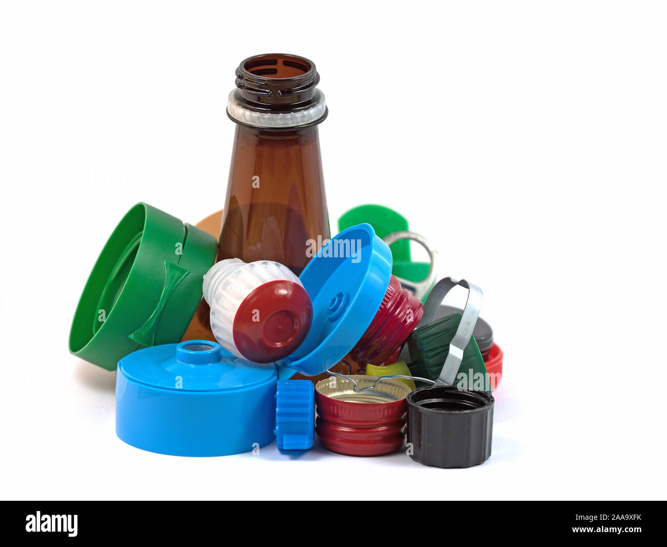 Rifiuti di plastica per uso domestico, separazione dei rifiuti Foto Stock