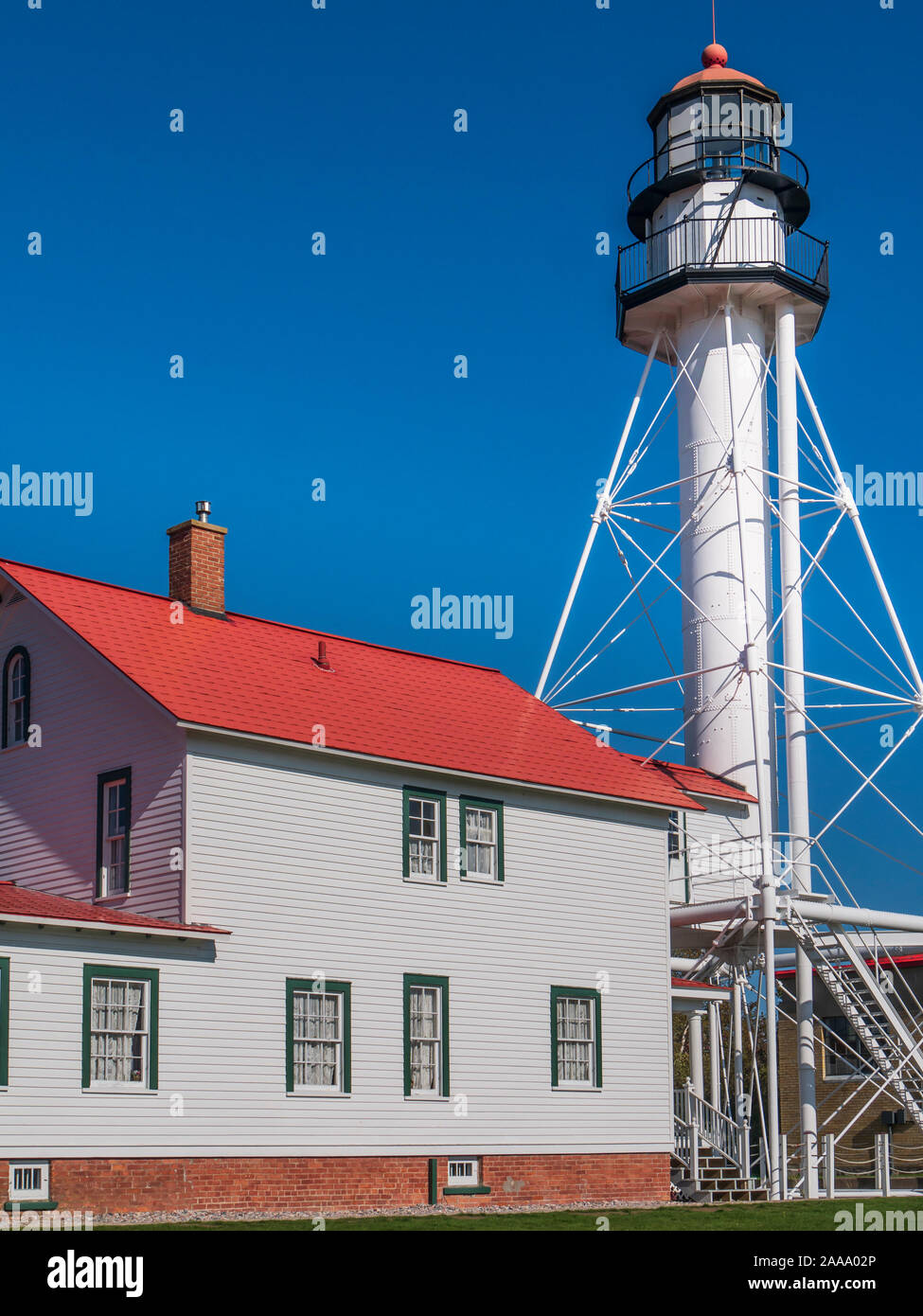 Whitefish Point Lighthouse, Grandi Laghi Shipwreck Museum, Paradise, Penisola Superiore, Michigan. Foto Stock