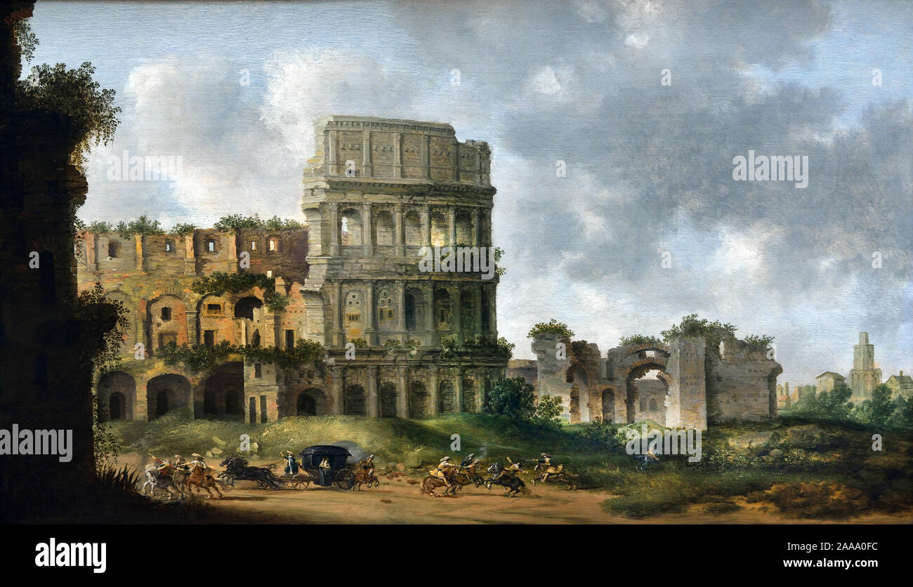 Il Colosseo di Roma con un raid su un carrello 1631 Pieter Saenredaem 1597-1665, Paesi Bassi, olandese Foto Stock
