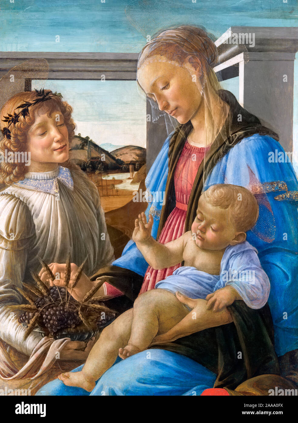 Vergine con Bambino e un angelo di Sandro Botticelli (Alessandro di Mariano di Vanni Filipepi, c.1445-1510), tempera su pannello, c.1470-74 Foto Stock