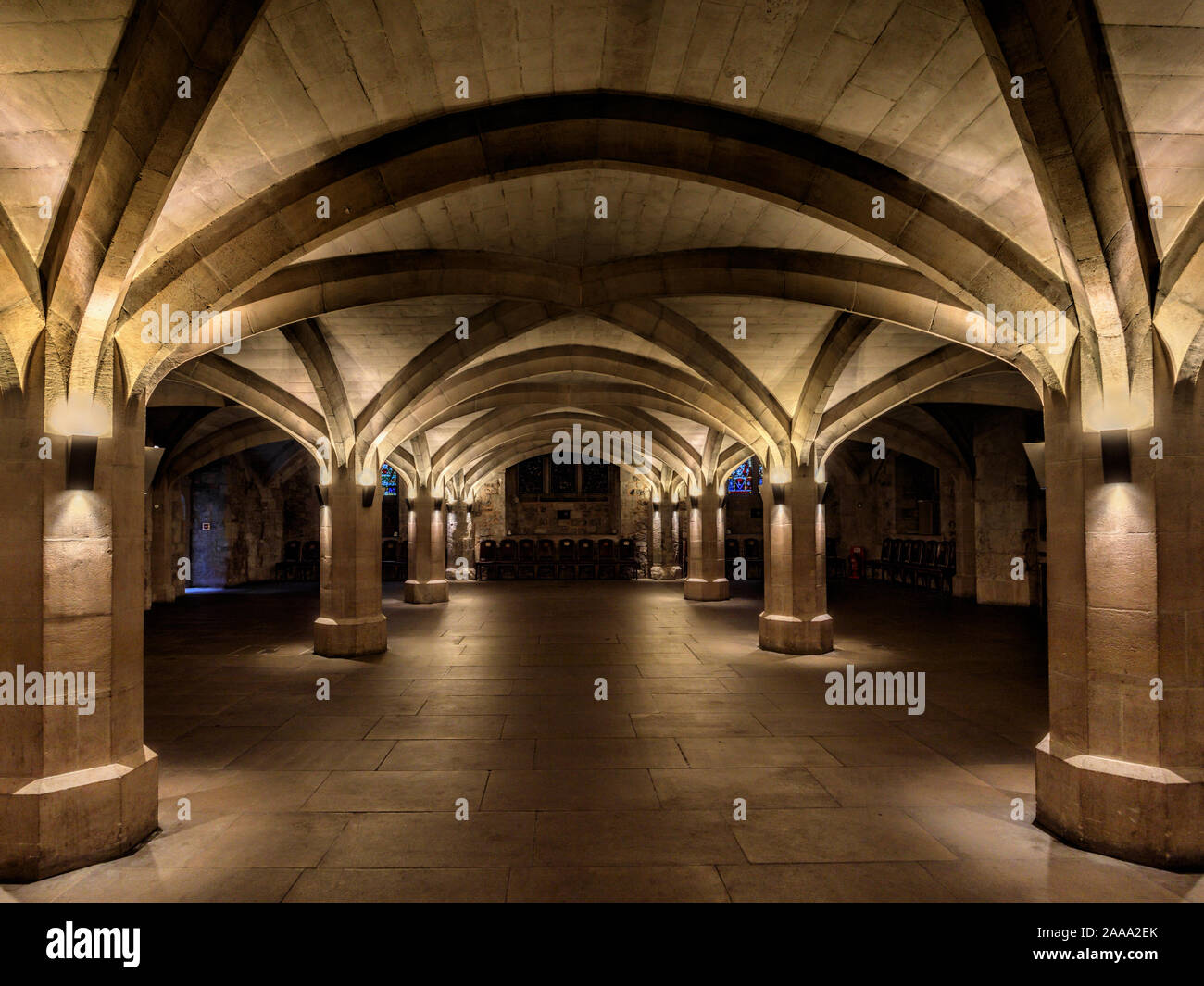 Una delle cripte medievale sotto la Guildhall, City of London, England, Regno Unito Foto Stock