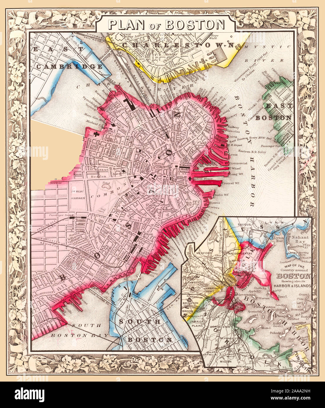 Mappa di Boston, 1963, con il porto e le isole che mostra al Porto di Boston Foto Stock