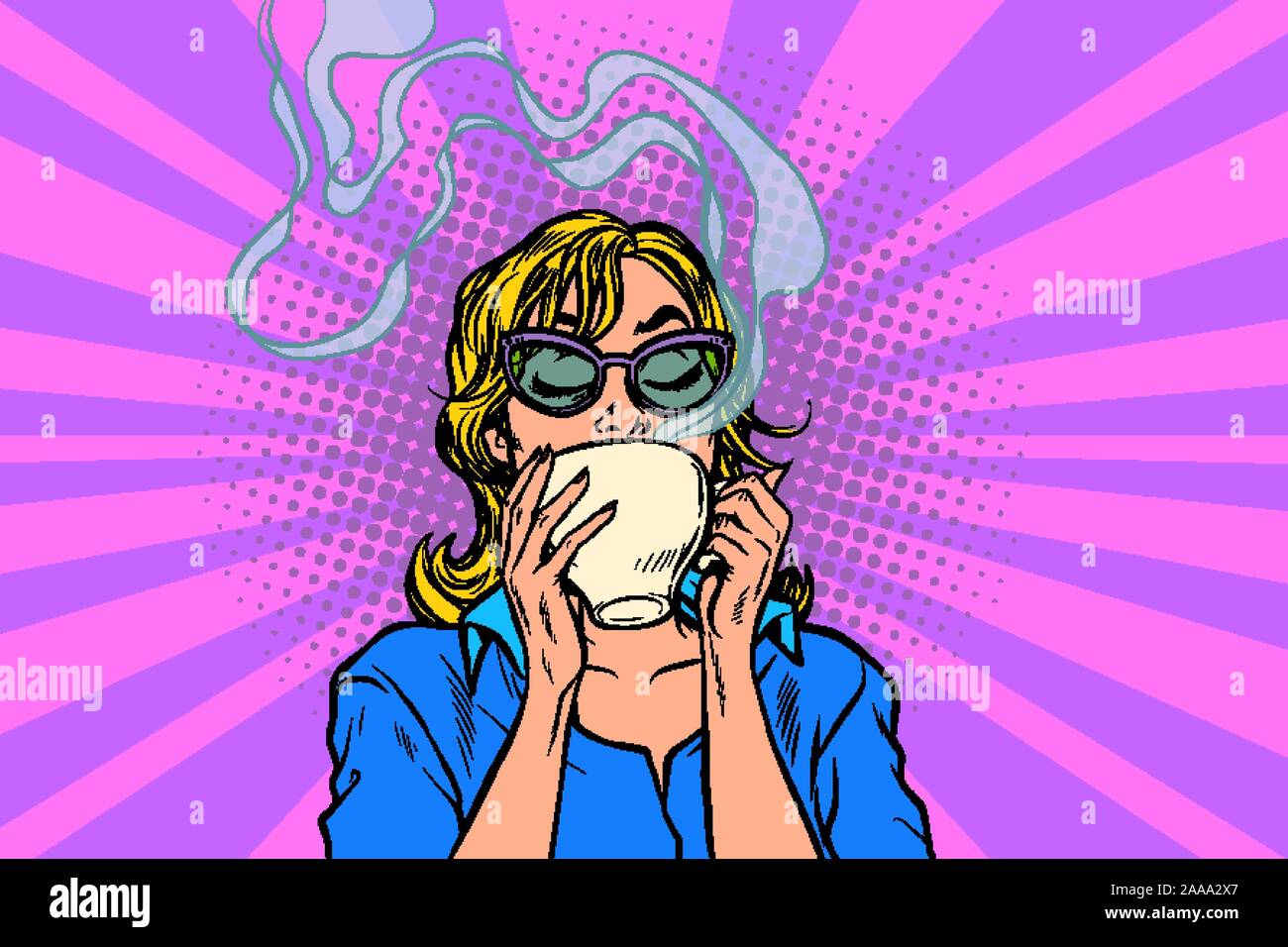 donna che beve tè o caffè Illustrazione Vettoriale