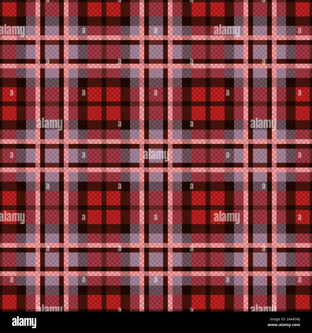 Rettangolare vettore seamless pattern come un tartan plaid in tinte rosse Illustrazione Vettoriale