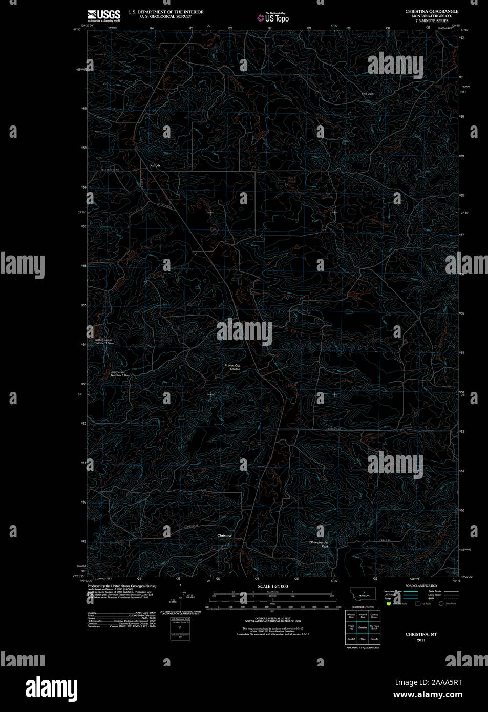 USGS TOPO Map Montana MT Christina 20110630 TM restauro invertito Foto Stock