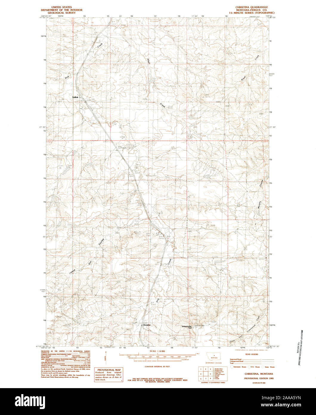 USGS TOPO Map Montana MT Christina 262986 1985 24000 Restauro Foto Stock