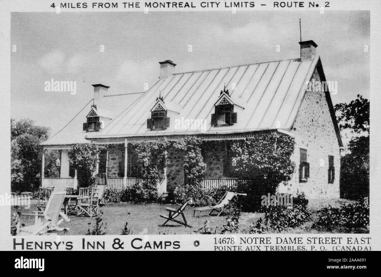Henry's Inn & Camps, Pointe Aux Trembles Quebec Canada, vecchia cartolina Foto Stock