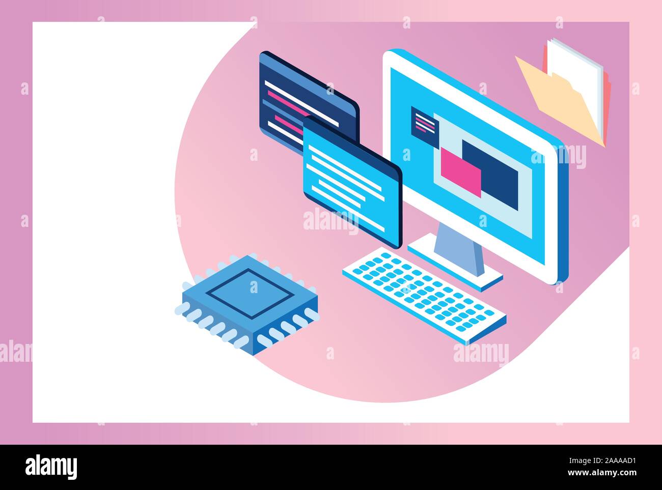 Grande tecnologia dati con il desktop Illustrazione Vettoriale