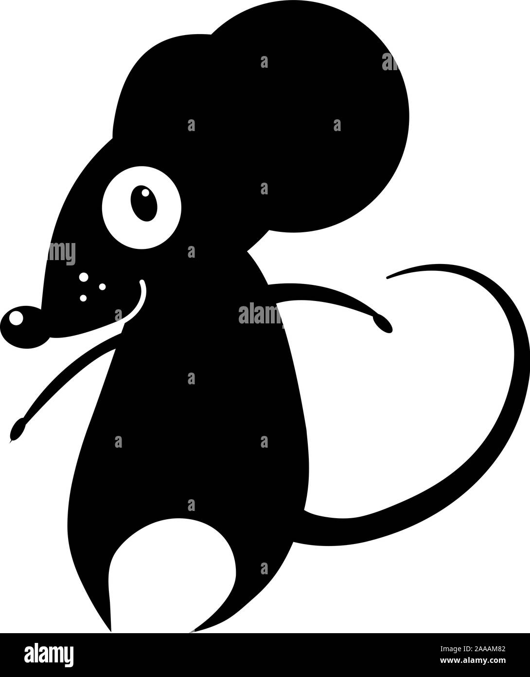 Vettore di disegno nero mouse sorridente con un grande occhio su sfondo bianco Illustrazione Vettoriale