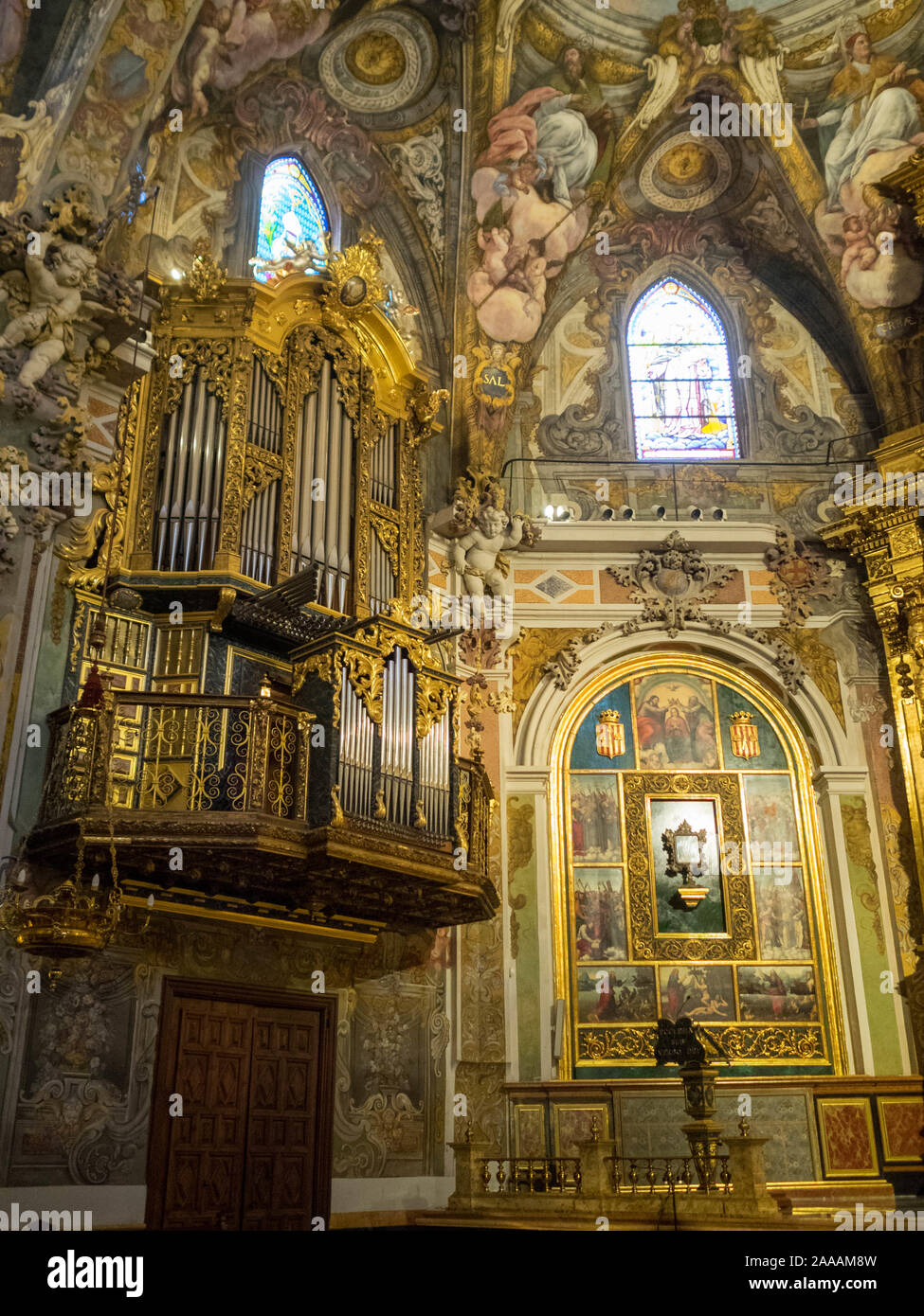 Organo della Chiesa di San Nicolas de Bari, Valencia Foto Stock